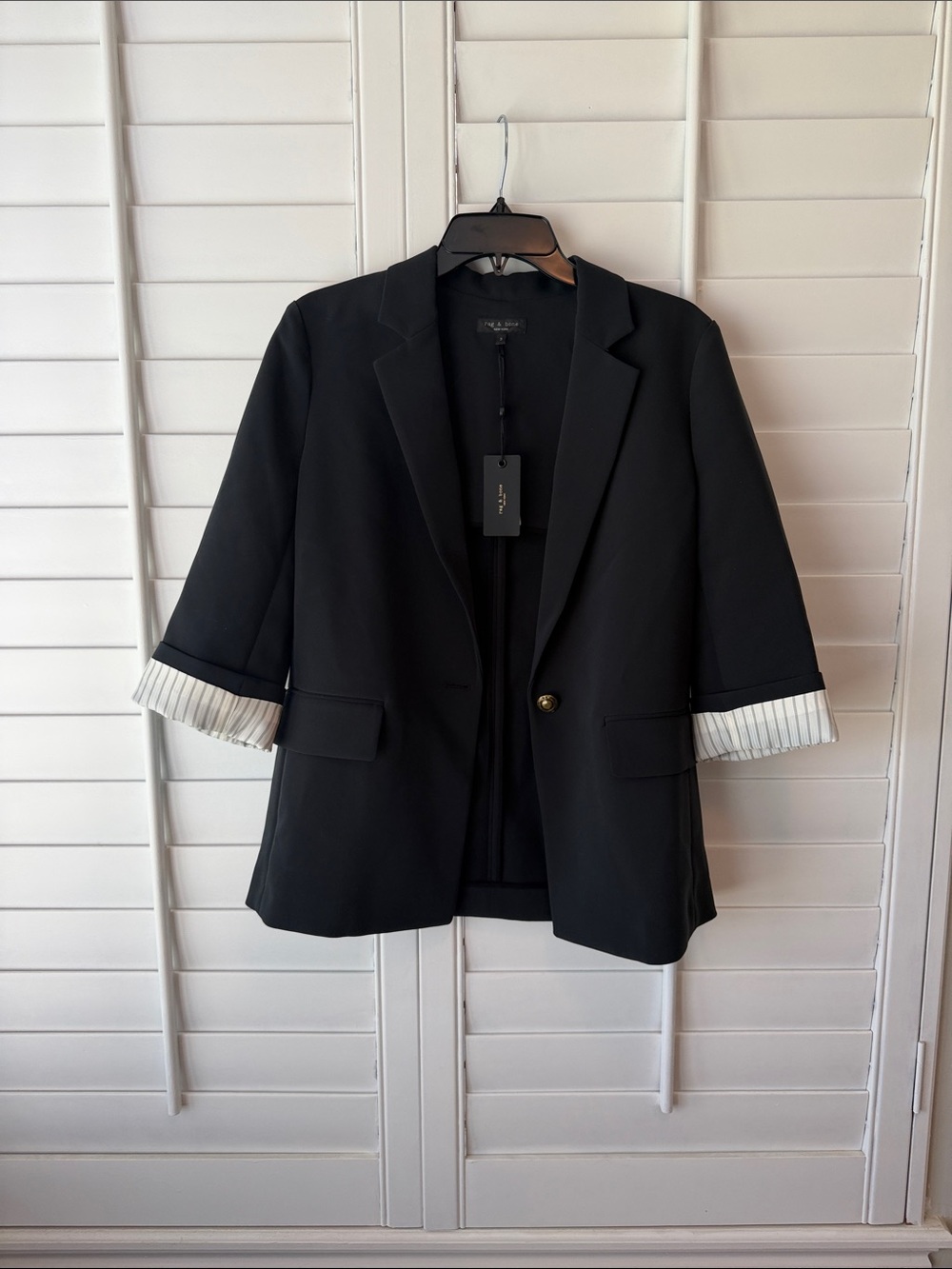 rag & bone Black Blazer with Pleated White Cuff Detail